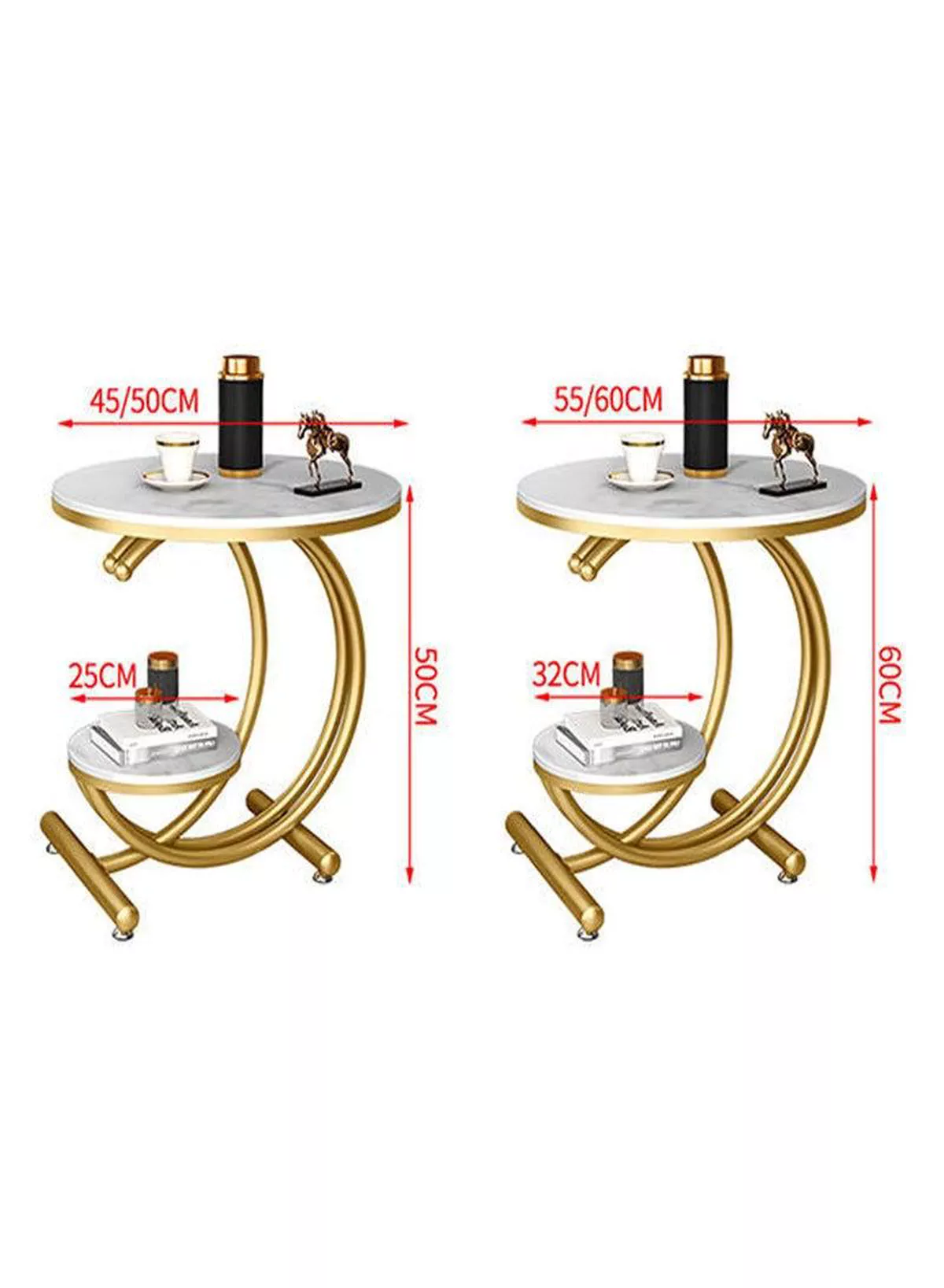 Sofa Side Table, Light Luxury End Table Rock Board Corner Table Creativity Round Table Open Double-Layer Design Coffee Table Modern Living Room Side Cabinet Bedside Table-1-1