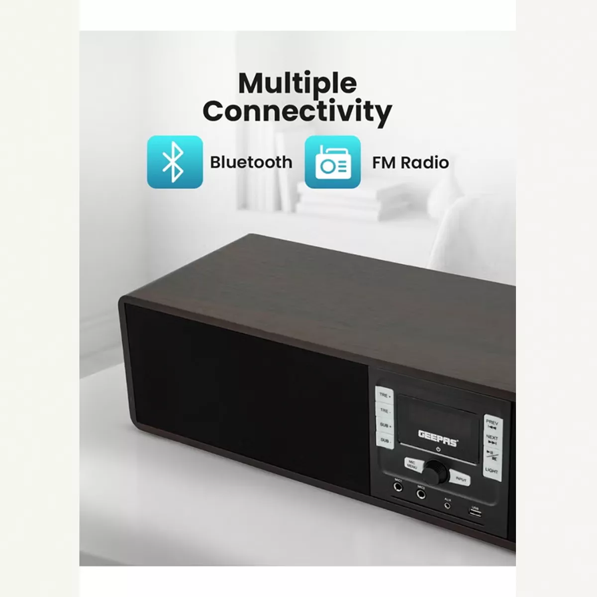 GEEPAS Wireless Sound Bar Speaker 200W Bluetooth, AUX IN, USB, Dual MIC Input and FM Radio-4-4