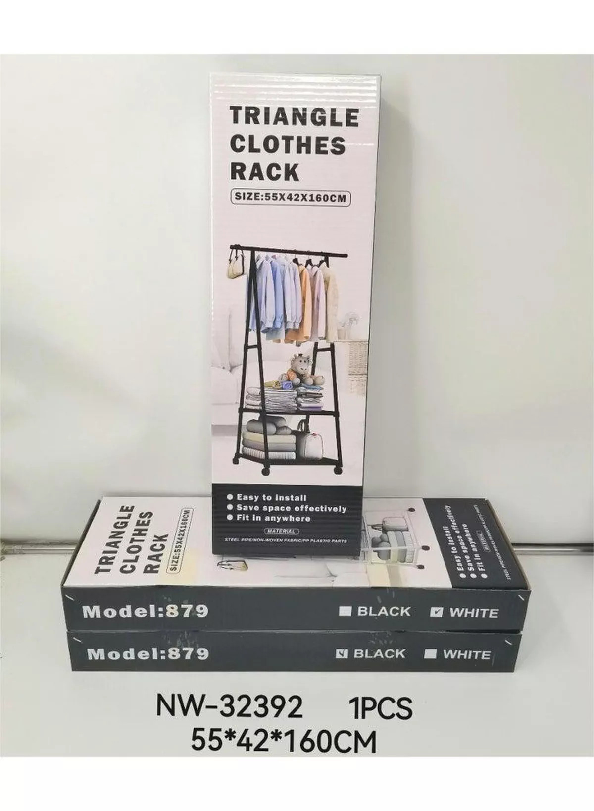 Triangle Garment Clothes Rack with Shelves – 55×42×160CM Freestanding Clothing Organizer and Storage Stand, Easy-to-Install Space-Saving Wardrobe System for Hanging Clothes, Folded Garments, Shoes, Bags, Blankets, and Accessories-1-1