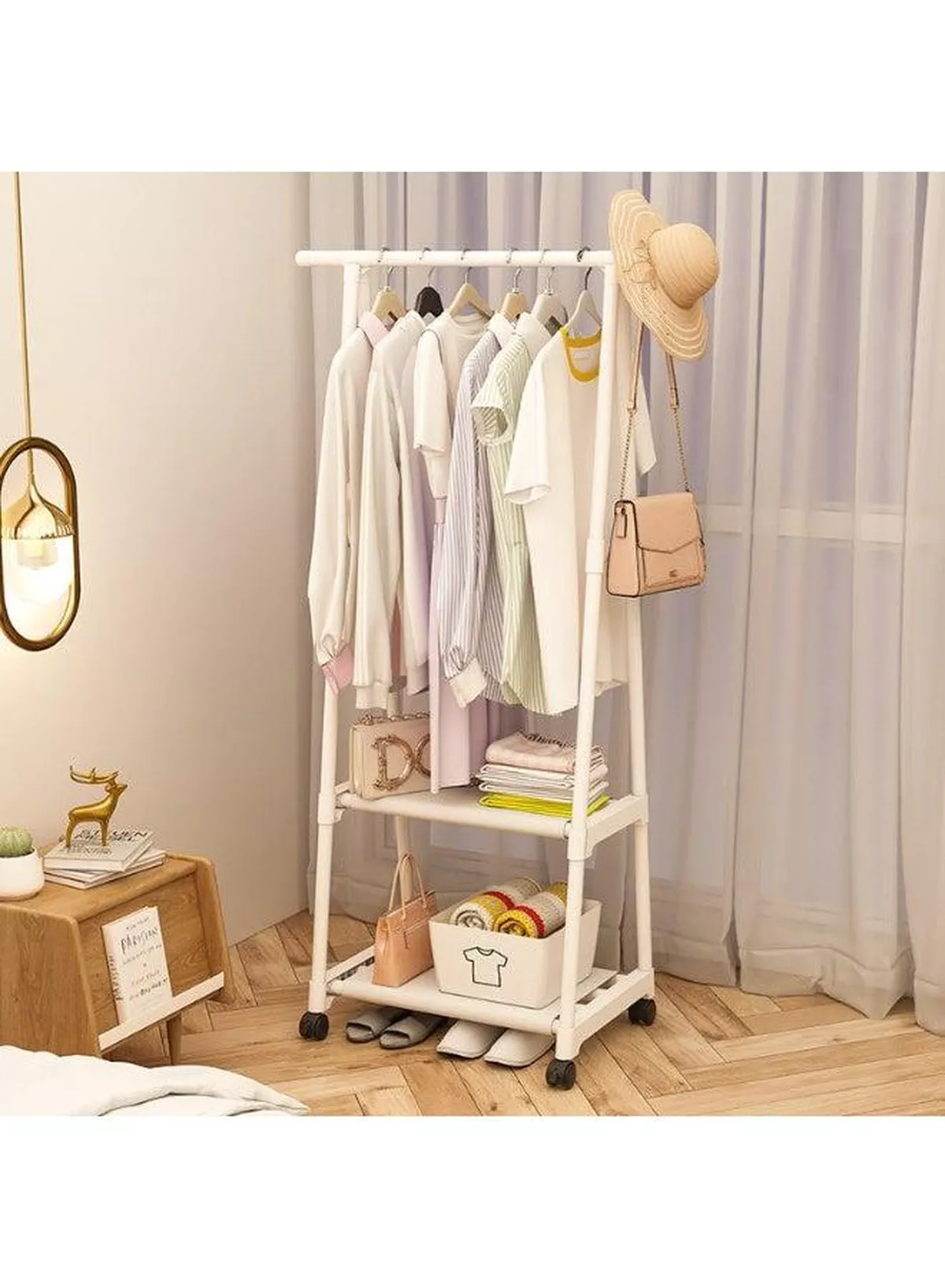 Triangle Garment Clothes Rack with Shelves – 55×42×160CM Freestanding Clothing Organizer and Storage Stand, Easy-to-Install Space-Saving Wardrobe System for Hanging Clothes, Folded Garments, Shoes, Bags, Blankets, and Accessories-4-4