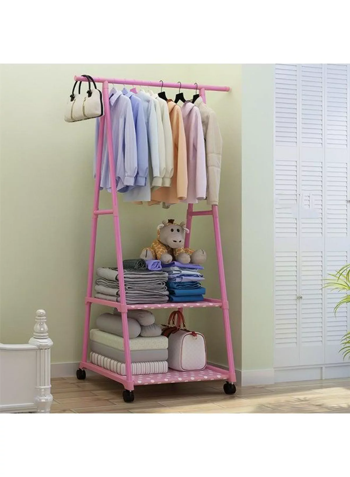 Triangle Garment Clothes Rack with Shelves – 55×42×160CM Freestanding Clothing Organizer and Storage Stand, Easy-to-Install Space-Saving Wardrobe System for Hanging Clothes, Folded Garments, Shoes, Bags, Blankets, and Accessories-6-6