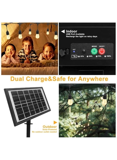 Yuwell Outdoor Waterproof IP65 Led String Lights E27 Holder 10 Meter Bulb Holder Wire With 20 Bulbs 4W ST64 Amber With EU Plug Solar Bulb Holder For Ramadan Decoration Lights And Outdoor Decoration Light Hanging Light 6000mAh & USB-C, String Lights With Remote Control And 8 Modes Ramadan Light With Cable Ties-4