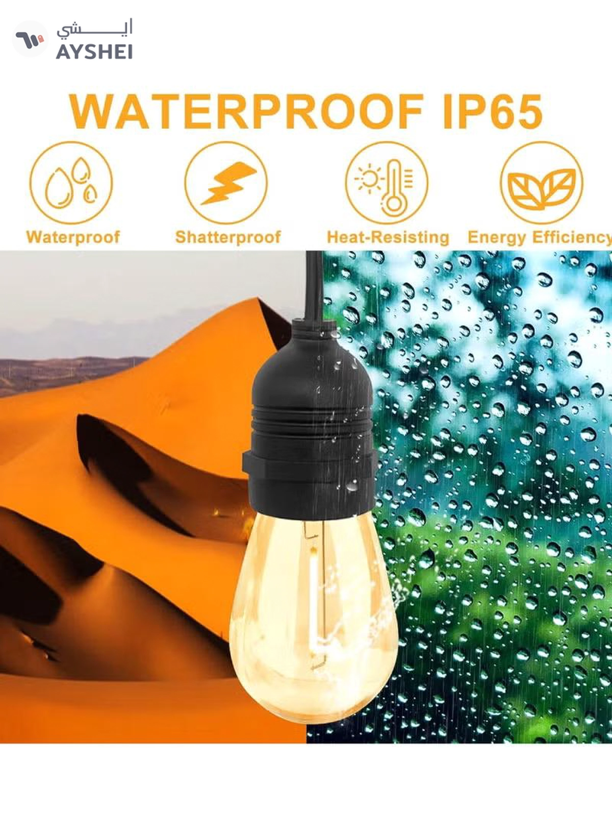 Yuwell Outdoor Waterproof IP65 Led String Lights E27 Holder 10 Meter Bulb Holder Wire With 20 Bulbs 4W ST64 Amber With EU Plug Solar Bulb Holder For Ramadan Decoration Lights And Outdoor Decoration Light Hanging Light 6000mAh & USB-C, String Lights With Remote Control And 8 Modes Ramadan Light With Cable Ties-6-6