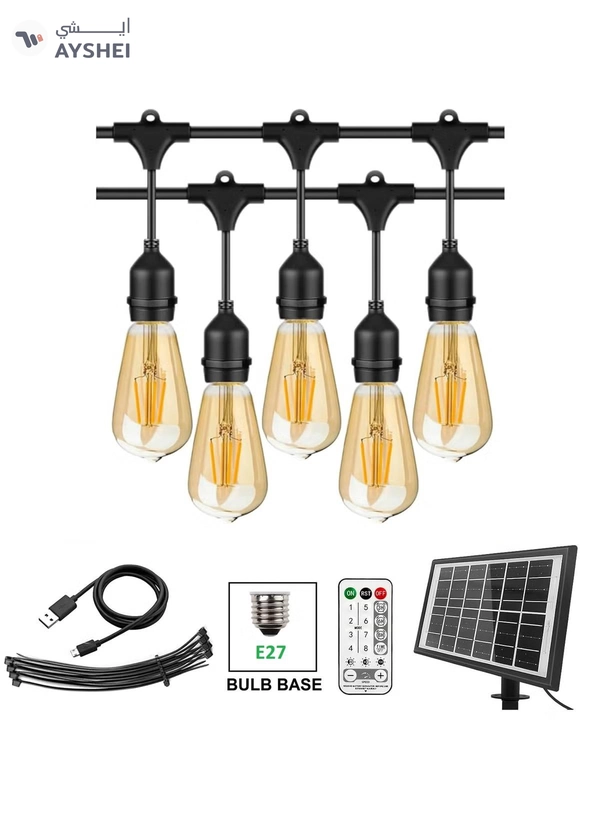 Yuwell Outdoor Waterproof IP65 Led String Lights E27 Holder 10 Meter Bulb Holder Wire With 20 Bulbs 4W ST64 Amber With EU Plug Solar Bulb Holder For Ramadan Decoration Lights And Outdoor Decoration Light Hanging Light 6000mAh & USB-C, String Lights With Remote Control And 8 Modes Ramadan Light With Cable Ties