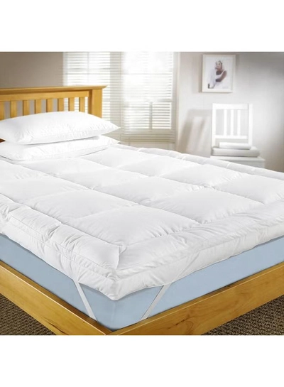 REGAL IN HOUSE Lux Mattress Topper 10 cm Microfiber Filing With Rubber Corner Edges Cotton White 200x180cm-0