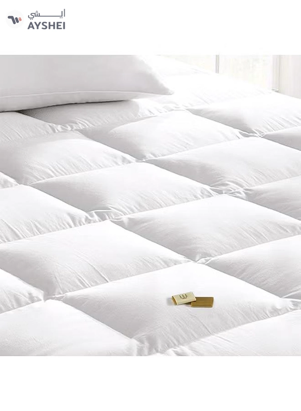 REGAL IN HOUSE Lux Mattress Topper 10 cm Microfiber Filing With Rubber Corner Edges Cotton White 200x180cm
