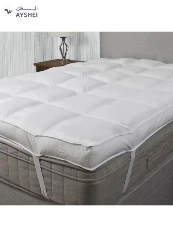 REGAL IN HOUSE Lux Mattress Topper 10 cm Microfiber Filing With Rubber Corner Edges Cotton White 200x180cm