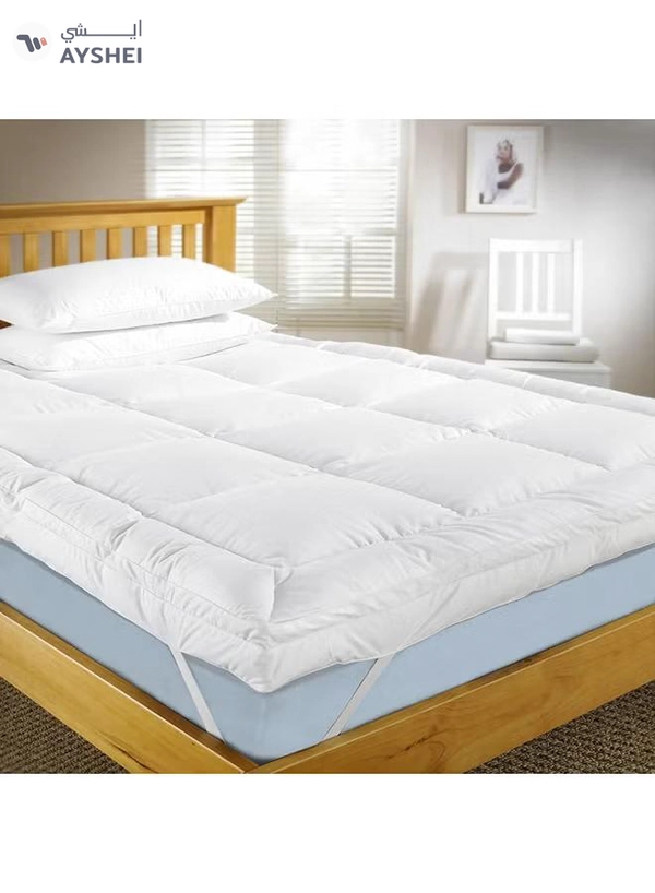 REGAL IN HOUSE Lux Mattress Topper 10 cm Microfiber Filing With Rubber Corner Edges Cotton White 200x180cm