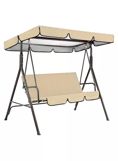 3 Seat Swing Chair, 3 Seater Garden Swing Seat Chair, Outdoor Swinging Chair 3 Seat Bench with Adjustable Canopy Removable Cushion for Patio Poolside Porch-1