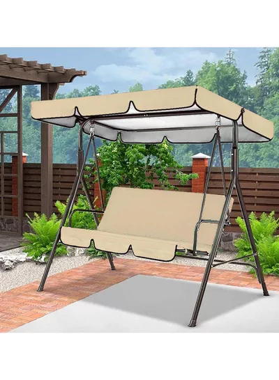 3 Seat Swing Chair, 3 Seater Garden Swing Seat Chair, Outdoor Swinging Chair 3 Seat Bench with Adjustable Canopy Removable Cushion for Patio Poolside Porch-2