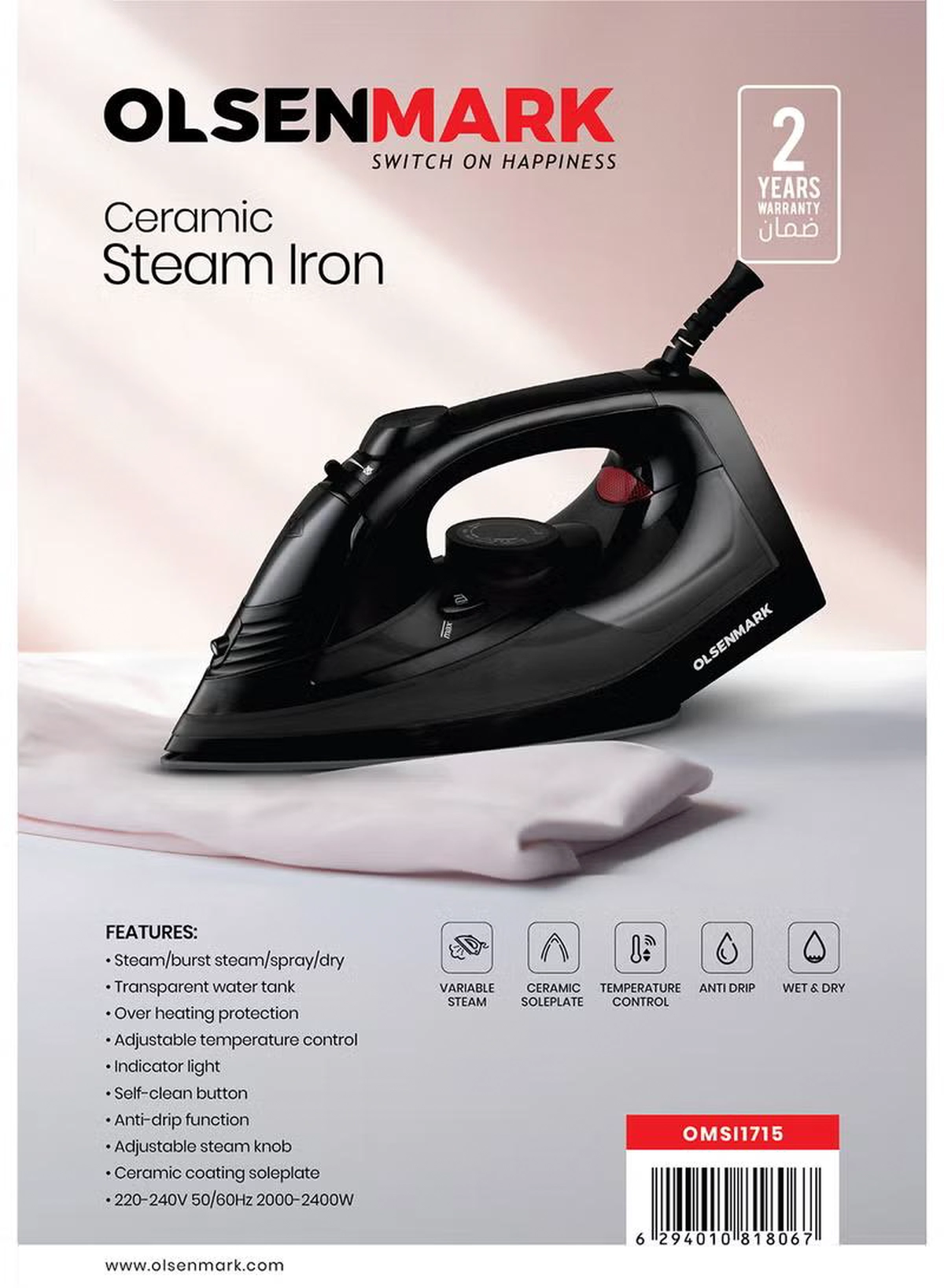 Olsenmark Steam Iron 2400 W OMSI1715 Purple/Black-5-5