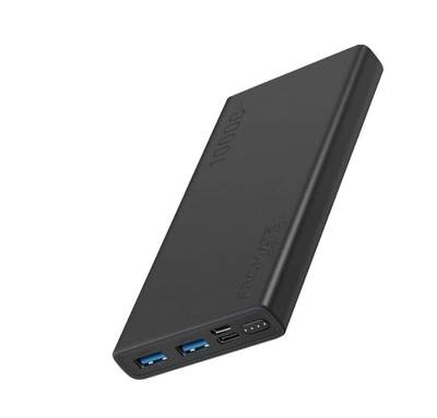 PROMATE 10000.0 mAh Compact Smart Charging Power Bank with Dual USB Output Black-0