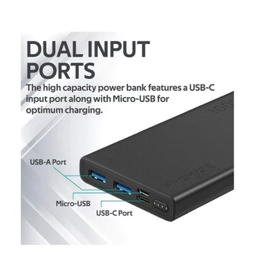 PROMATE 10000.0 mAh Compact Smart Charging Power Bank with Dual USB Output Black-4