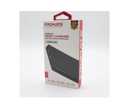 PROMATE 10000.0 mAh Compact Smart Charging Power Bank with Dual USB Output Black-6