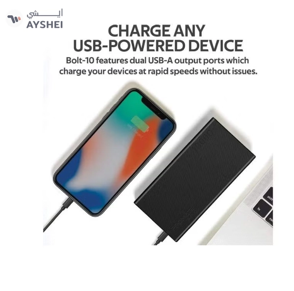 PROMATE 10000.0 mAh Compact Smart Charging Power Bank with Dual USB Output Black