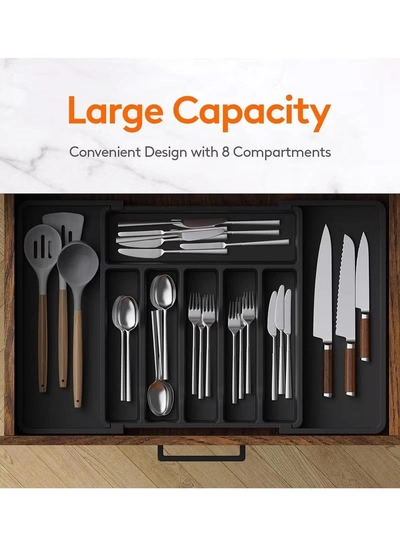 Eworld Large Capacity Expandable Silverware Drawer Organizer, BPA-Free Utensil Tray for Kitchen-4