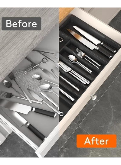 Eworld Large Capacity Expandable Silverware Drawer Organizer, BPA-Free Utensil Tray for Kitchen-5