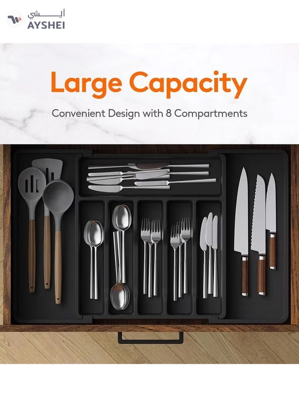 Eworld Large Capacity Expandable Silverware Drawer Organizer, BPA-Free Utensil Tray for Kitchen