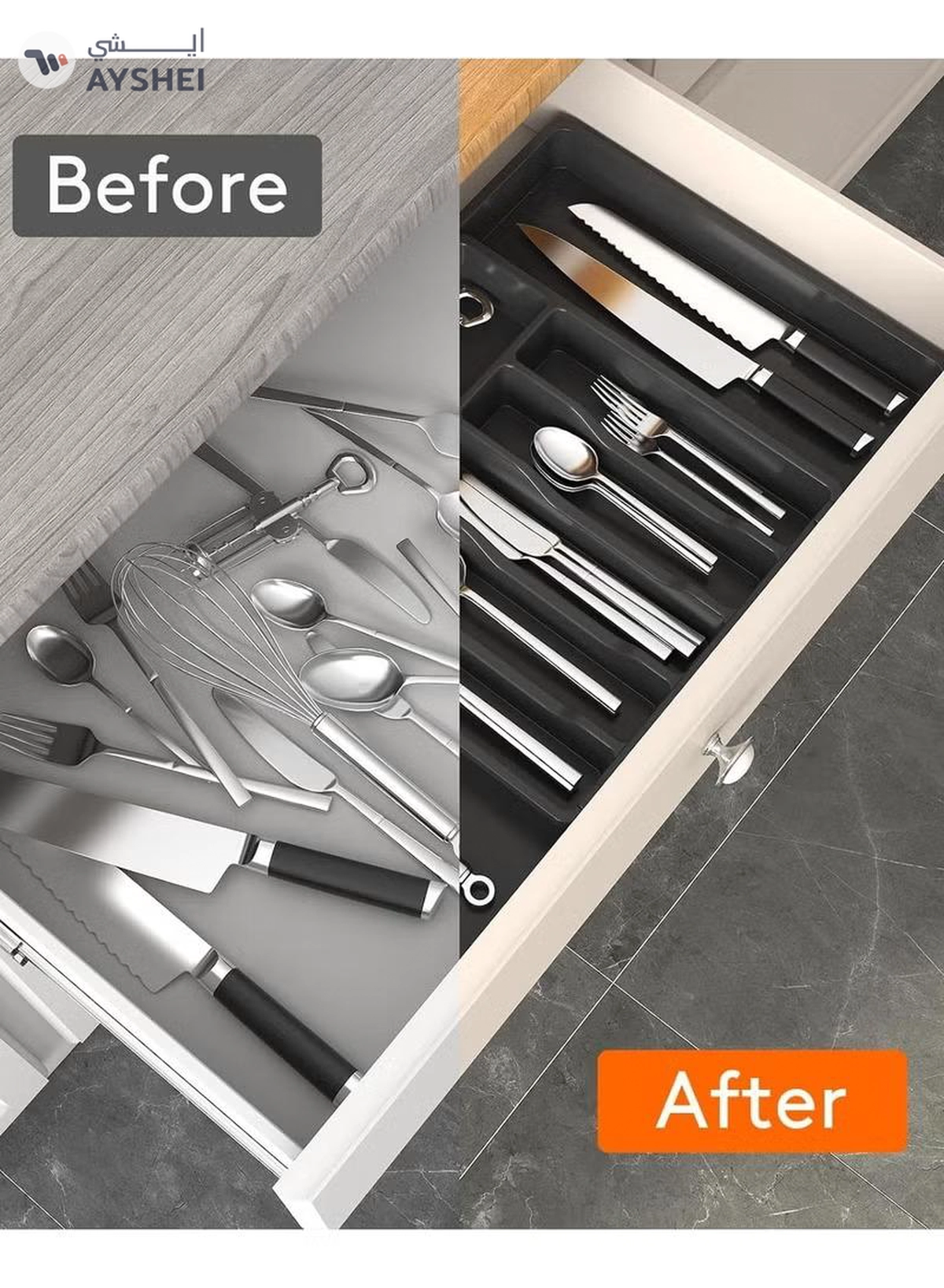 Eworld Large Capacity Expandable Silverware Drawer Organizer, BPA-Free Utensil Tray for Kitchen-5-5