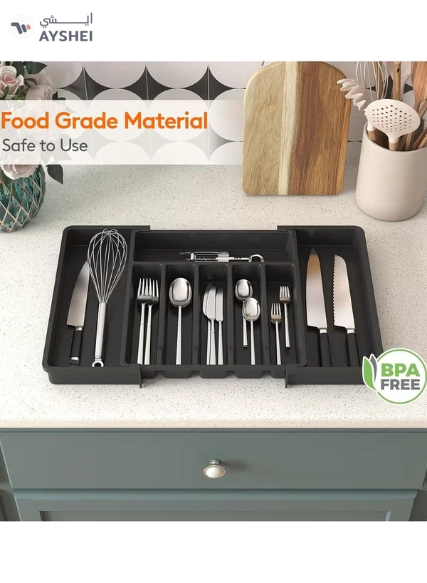 Eworld Large Capacity Expandable Silverware Drawer Organizer, BPA-Free Utensil Tray for Kitchen