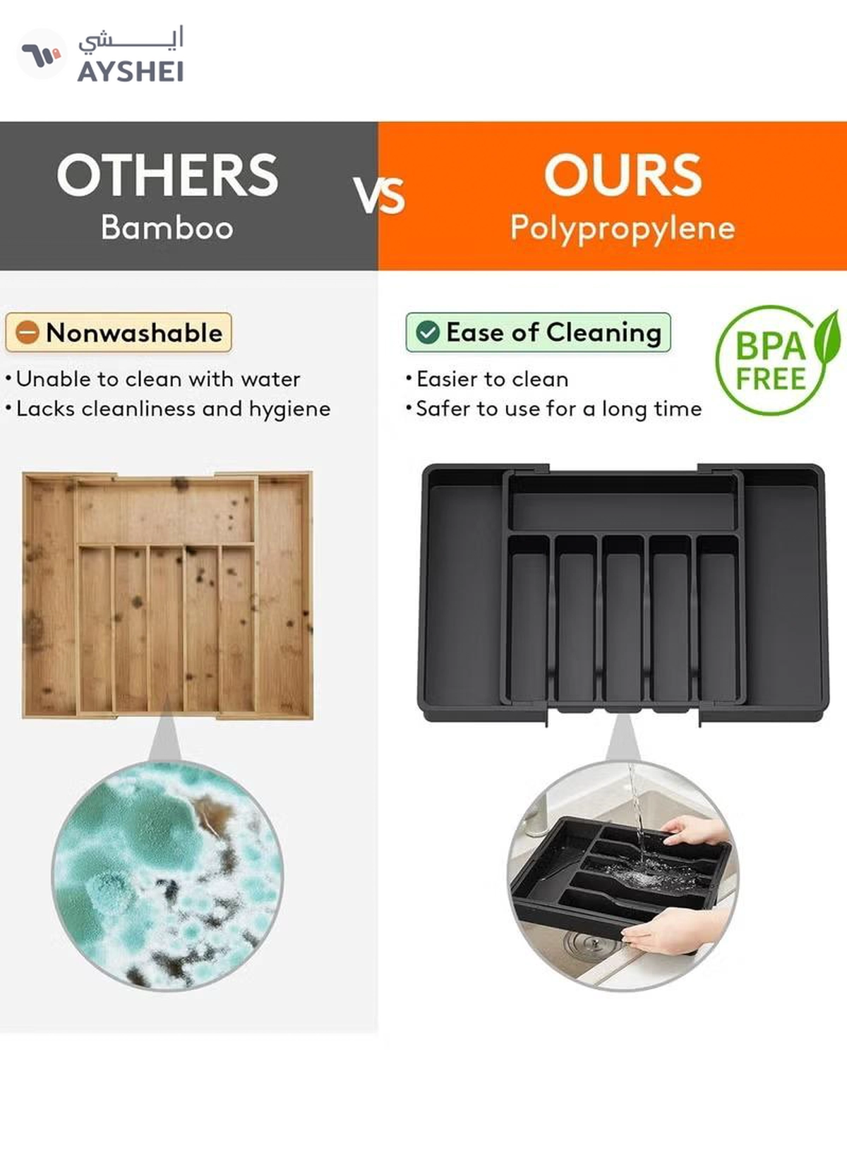 Eworld Large Capacity Expandable Silverware Drawer Organizer, BPA-Free Utensil Tray for Kitchen-7-7