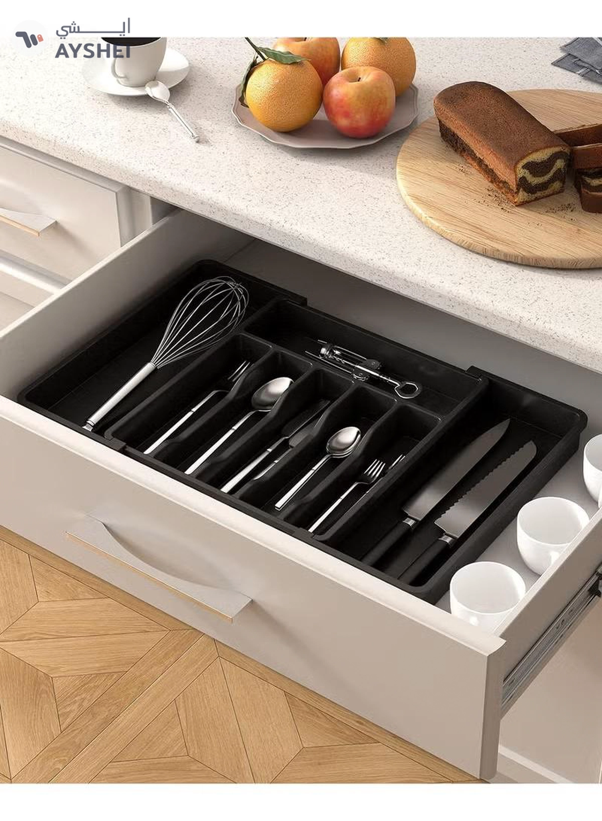 Eworld Large Capacity Expandable Silverware Drawer Organizer, BPA-Free Utensil Tray for Kitchen-8-8