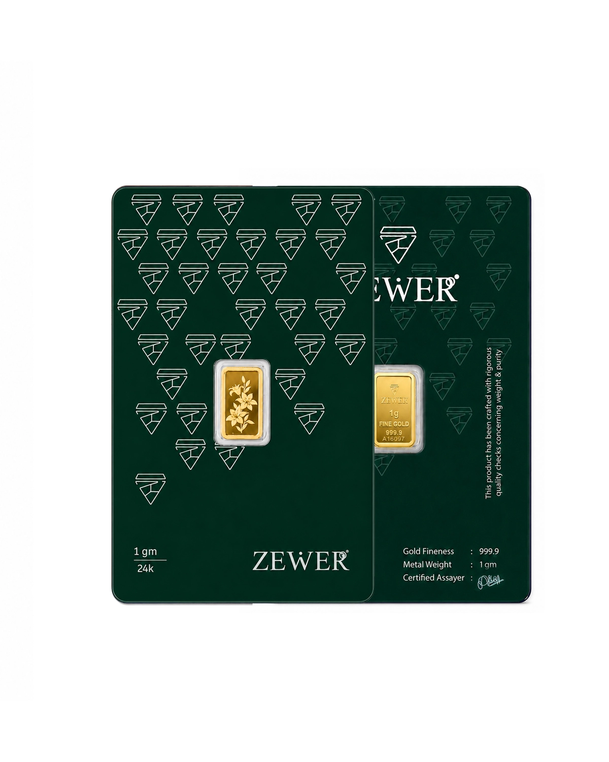 Zewer 1g 24K 999.9 Fine Gold Bar with Floral Design-2-2