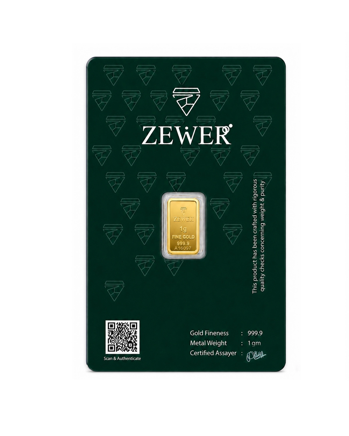 Zewer 1g 24K 999.9 Fine Gold Bar with Floral Design