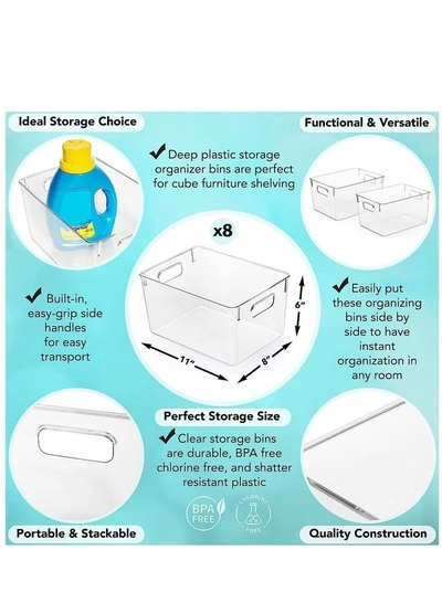 Eworld Set of 8 Clear Stackable Plastic Storage Bins with Easy-Grip Handles-1