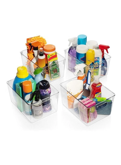 Eworld Set of 8 Clear Stackable Plastic Storage Bins with Easy-Grip Handles-2