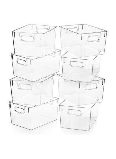 Eworld Set of 8 Clear Stackable Plastic Storage Bins with Easy-Grip Handles-4