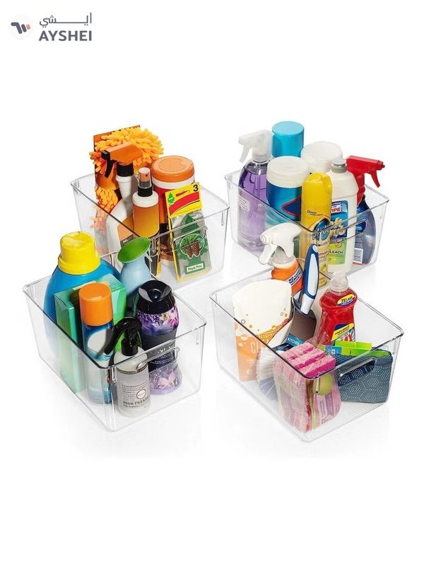 Eworld Set of 8 Clear Stackable Plastic Storage Bins with Easy-Grip Handles