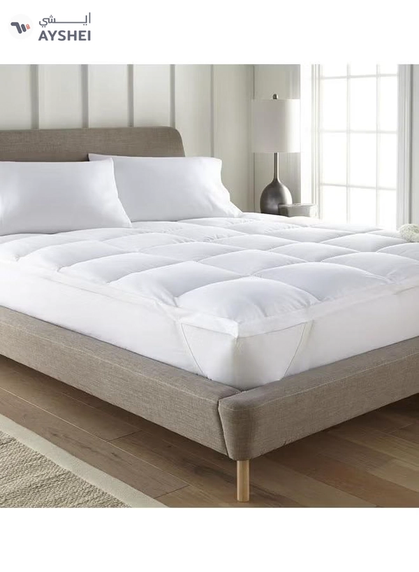 REGAL IN HOUSE Two Layers Microfiber Mattress Topper 10 cm With Silicone Filling and Rubber Corners Edges Microfiber White