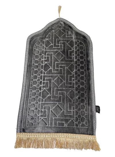 Yuwell Kids Prayer Mat Embossed Prayer Mat Anti-Slip Velvet Top Islamic Prayer Mat Sajadah Mat Prayer Rug Salah Mat For Kids Eid Gifts And Ramadan Gifts 60X35CM Grey-0