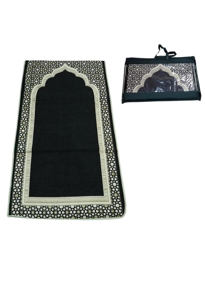 Yuwell Foldable Prayer Mat with Back Support & Carrying Bag, 2-in-1 Prayer Rug Sajadah, Anti-Slip Islamic Salah Mat 110×60CM for Men & Women, Portable Ramadan & Eid Gift Black-0