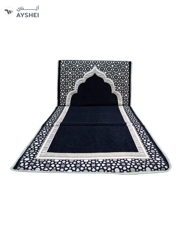 Yuwell Foldable Prayer Mat with Back Support & Carrying Bag, 2-in-1 Prayer Rug Sajadah, Anti-Slip Islamic Salah Mat 110×60CM for Men & Women, Portable Ramadan & Eid Gift Black