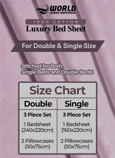 3 Piece Luxury Pink Striped Bed Sheet Set with 1 Flat Sheet and 2 Pillowcases for Hotel and Home Crafted from Ultra Soft and Breathable Cotton for Year-Round Comfort, (Single/Double)-1
