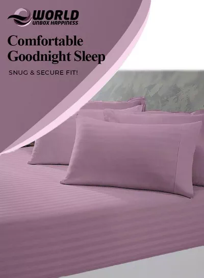 3 Piece Luxury Pink Striped Bed Sheet Set with 1 Flat Sheet and 2 Pillowcases for Hotel and Home Crafted from Ultra Soft and Breathable Cotton for Year-Round Comfort, (Single/Double)-4