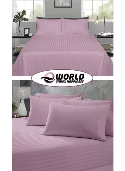 3 Piece Luxury Pink Striped Bed Sheet Set with 1 Flat Sheet and 2 Pillowcases for Hotel and Home Crafted from Ultra Soft and Breathable Cotton for Year-Round Comfort, (Single/Double)-5
