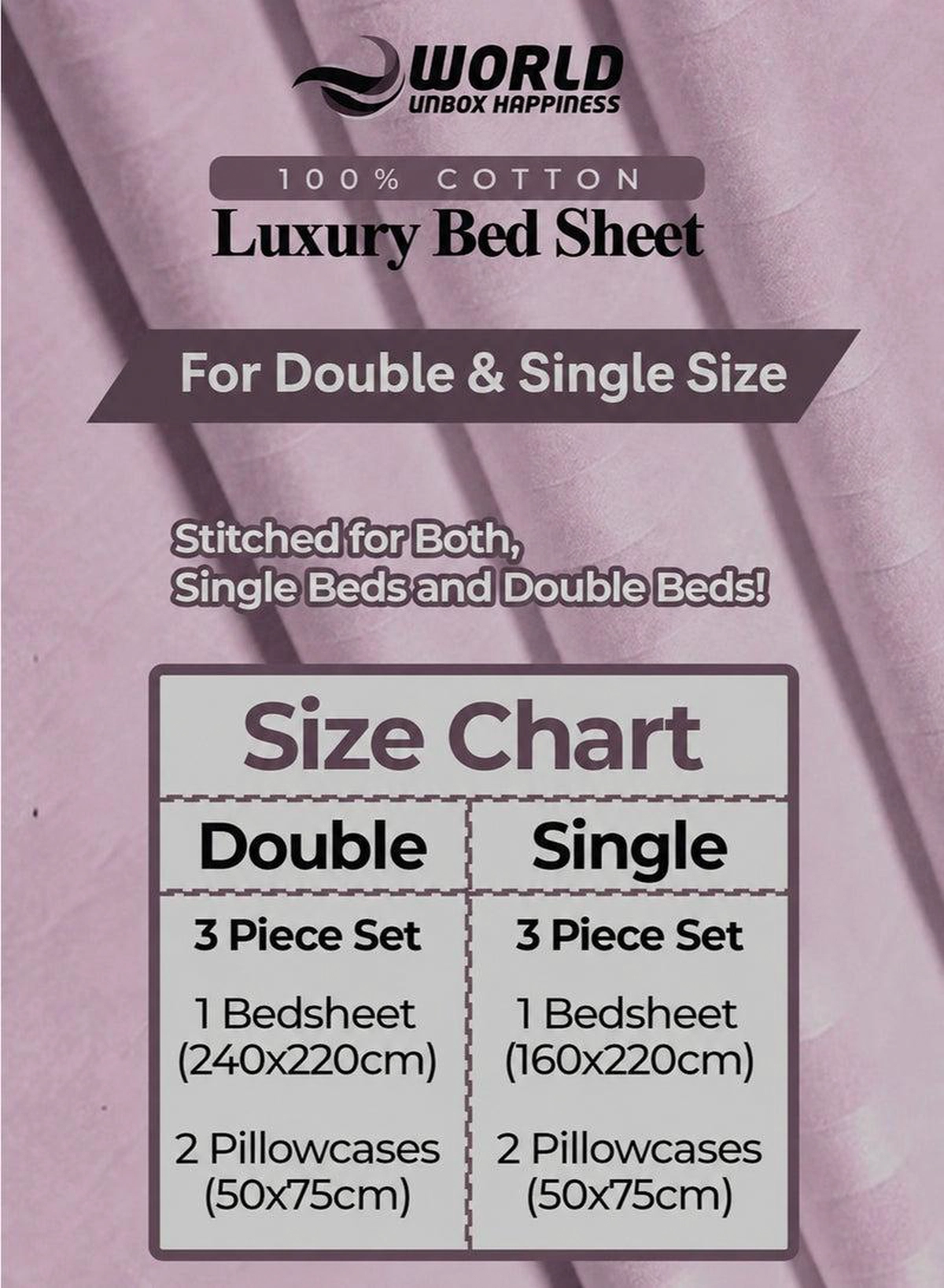 3 Piece Luxury Pink Striped Bed Sheet Set with 1 Flat Sheet and 2 Pillowcases for Hotel and Home Crafted from Ultra Soft and Breathable Cotton for Year-Round Comfort, (Single/Double)-1-1