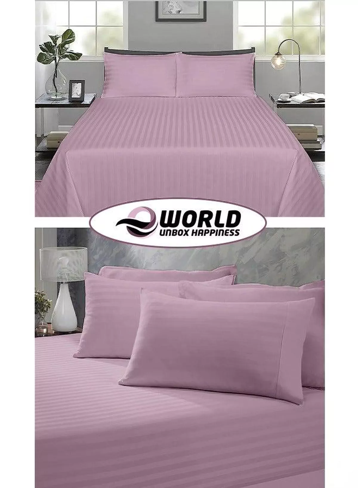 3 Piece Luxury Pink Striped Bed Sheet Set with 1 Flat Sheet and 2 Pillowcases for Hotel and Home Crafted from Ultra Soft and Breathable Cotton for Year-Round Comfort, (Single/Double)-5-5