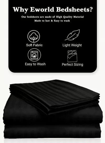 3 Piece Luxury Black Striped Bed Sheet Set with 1 Deep Pocket Fitted Sheet and 2 Pillowcases for Hotel and Home Crafted from Ultra Soft and Breathable Microfiber for Year-Round Comfort, (Single/Double)-2