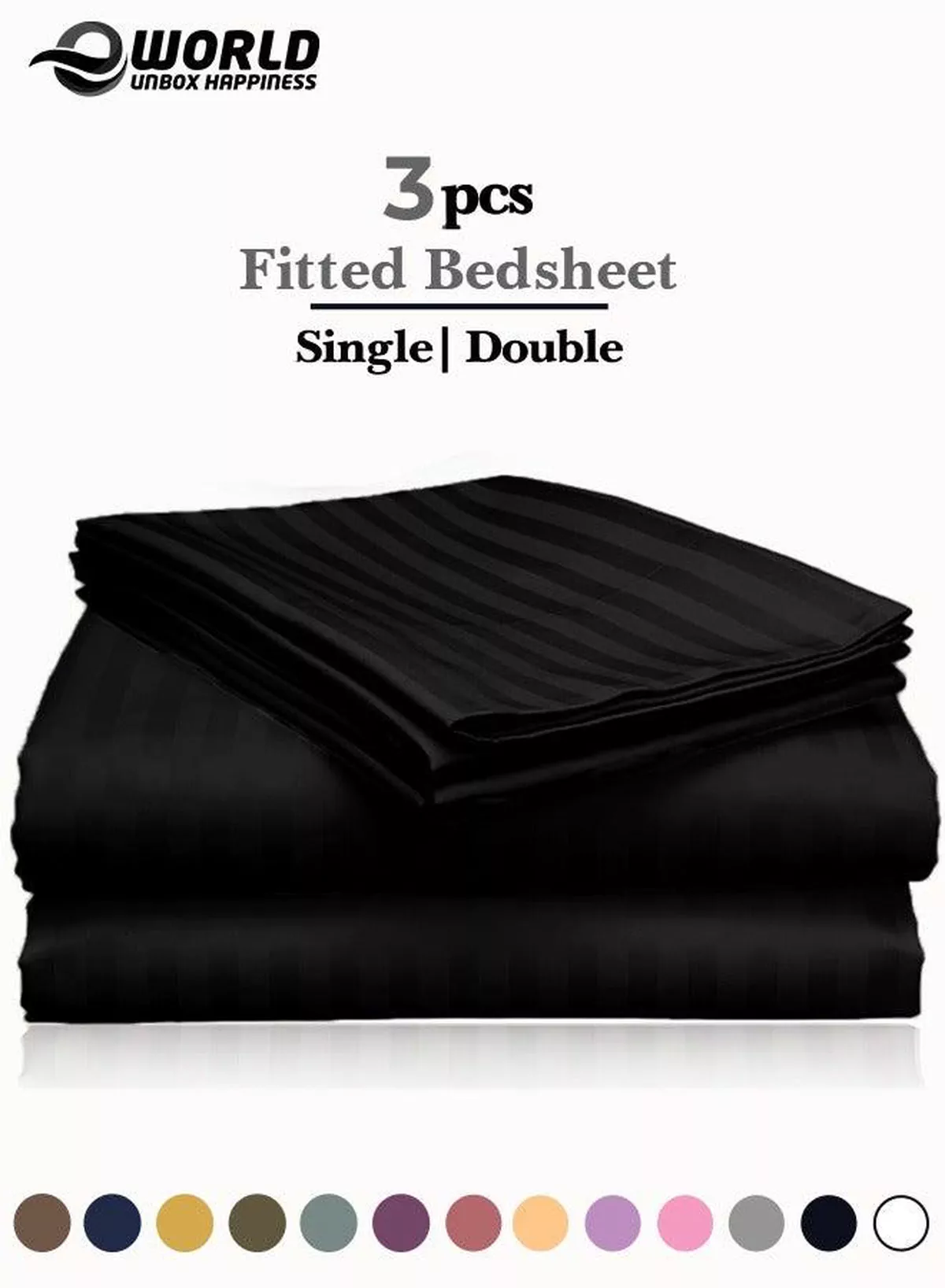 3 Piece Luxury Black Striped Bed Sheet Set with 1 Deep Pocket Fitted Sheet and 2 Pillowcases for Hotel and Home Crafted from Ultra Soft and Breathable Microfiber for Year-Round Comfort, (Single/Double)