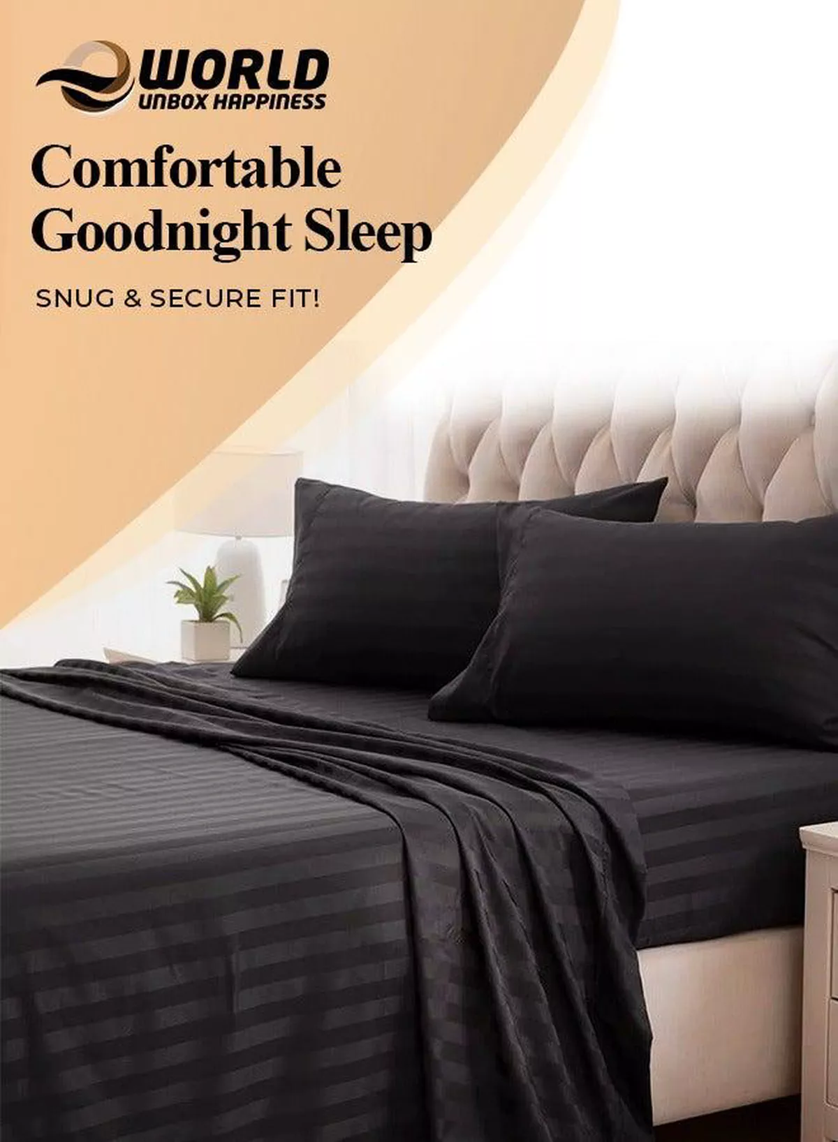 3 Piece Luxury Black Striped Bed Sheet Set with 1 Deep Pocket Fitted Sheet and 2 Pillowcases for Hotel and Home Crafted from Ultra Soft and Breathable Microfiber for Year-Round Comfort, (Single/Double)-3-3