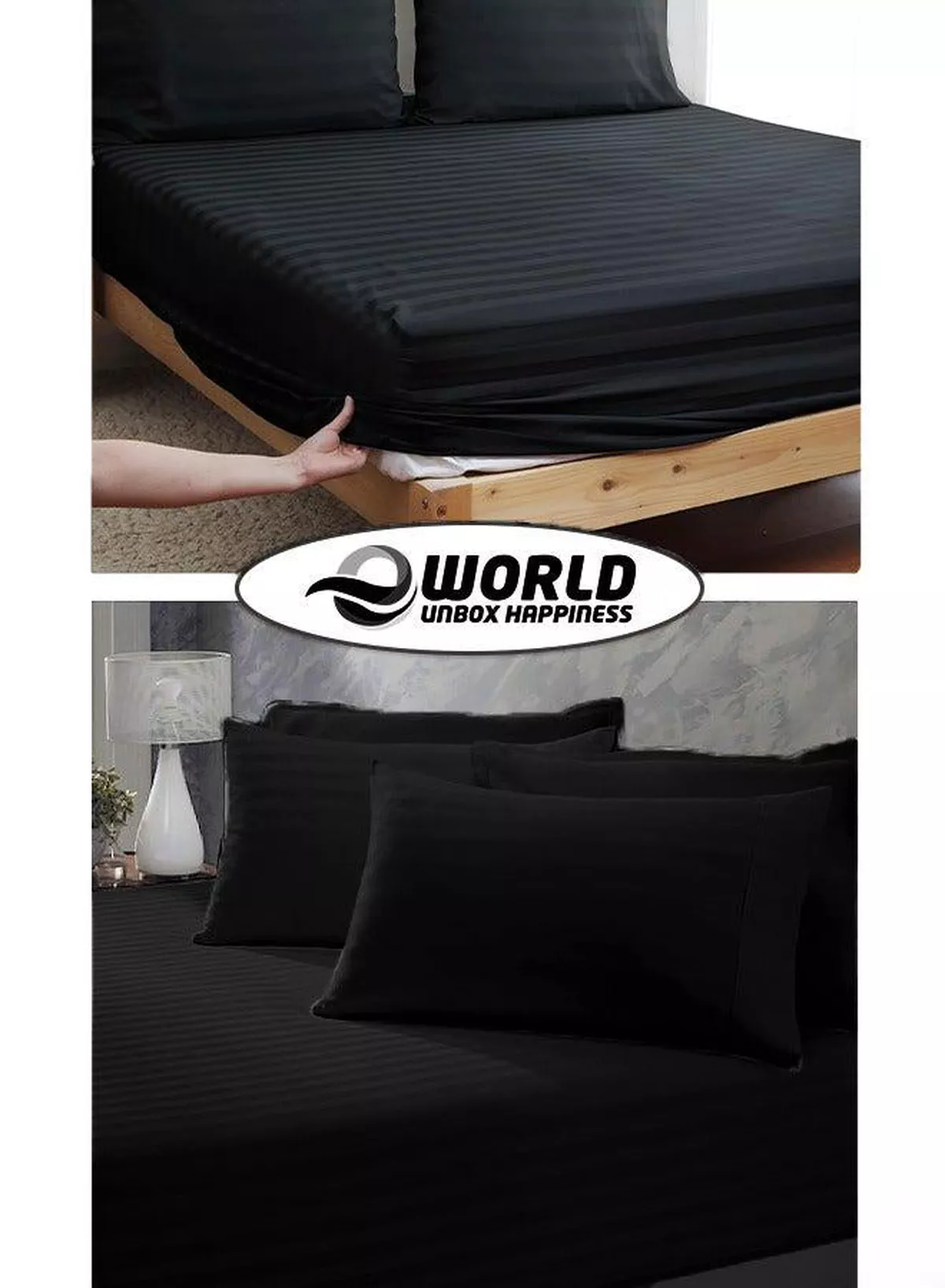 3 Piece Luxury Black Striped Bed Sheet Set with 1 Deep Pocket Fitted Sheet and 2 Pillowcases for Hotel and Home Crafted from Ultra Soft and Breathable Microfiber for Year-Round Comfort, (Single/Double)-4-4