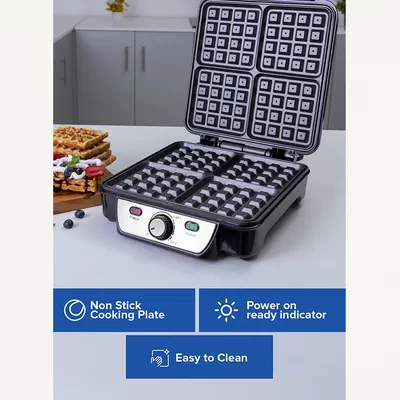 GEEPAS Electric Waffle Maker - 4 Slice Non-Stick Electric Belgian Waffle Maker with Adjustable Temperature Control-4