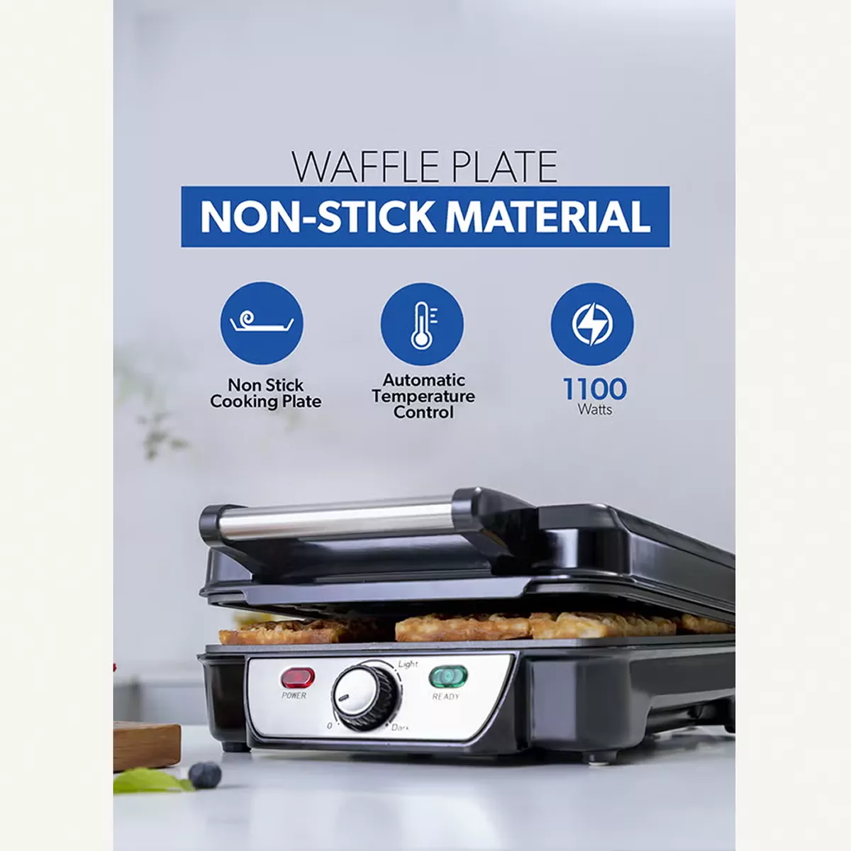 GEEPAS Electric Waffle Maker - 4 Slice Non-Stick Electric Belgian Waffle Maker with Adjustable Temperature Control-5-5