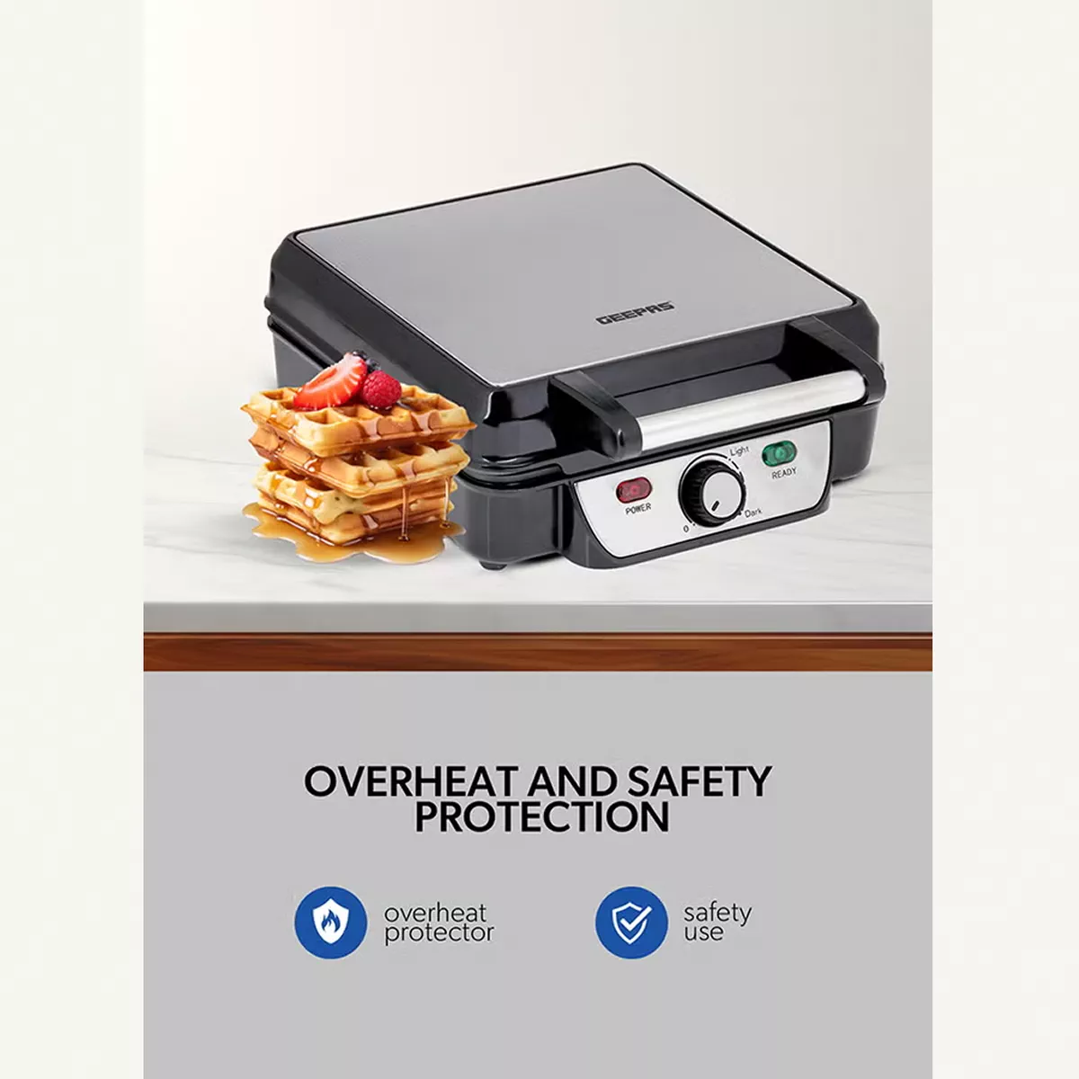 GEEPAS Electric Waffle Maker - 4 Slice Non-Stick Electric Belgian Waffle Maker with Adjustable Temperature Control-1-1