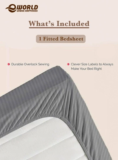 Grey Striped Microfiber Fitted Bedsheet with Deep Pocket for a Snug Fit, Breathable, Machine Washable for Optimal Protection, Available in King, Queen and Single Sizes, Without Pillow Cover-2