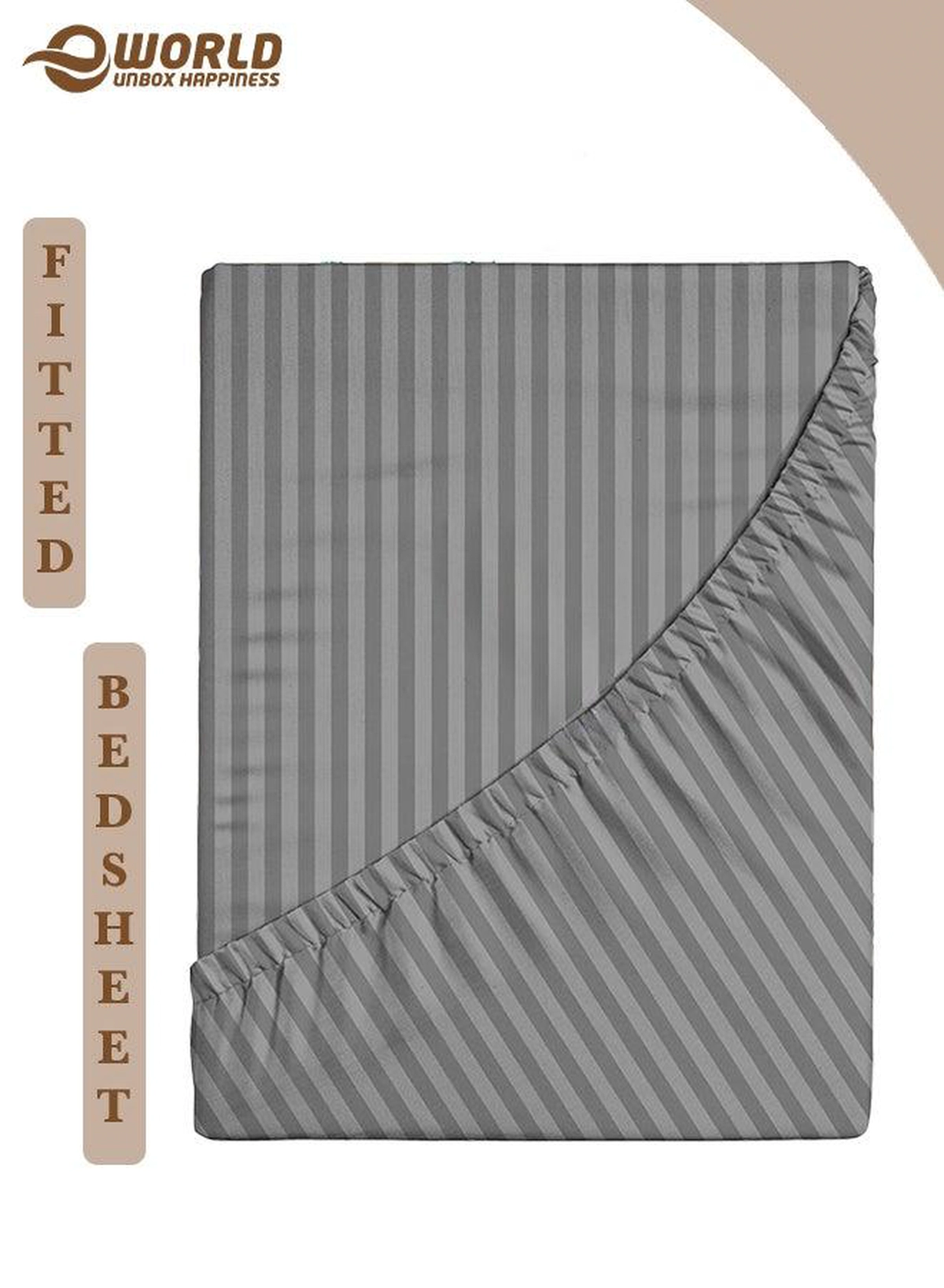 Grey Striped Microfiber Fitted Bedsheet with Deep Pocket for a Snug Fit, Breathable, Machine Washable for Optimal Protection, Available in King, Queen and Single Sizes, Without Pillow Cover